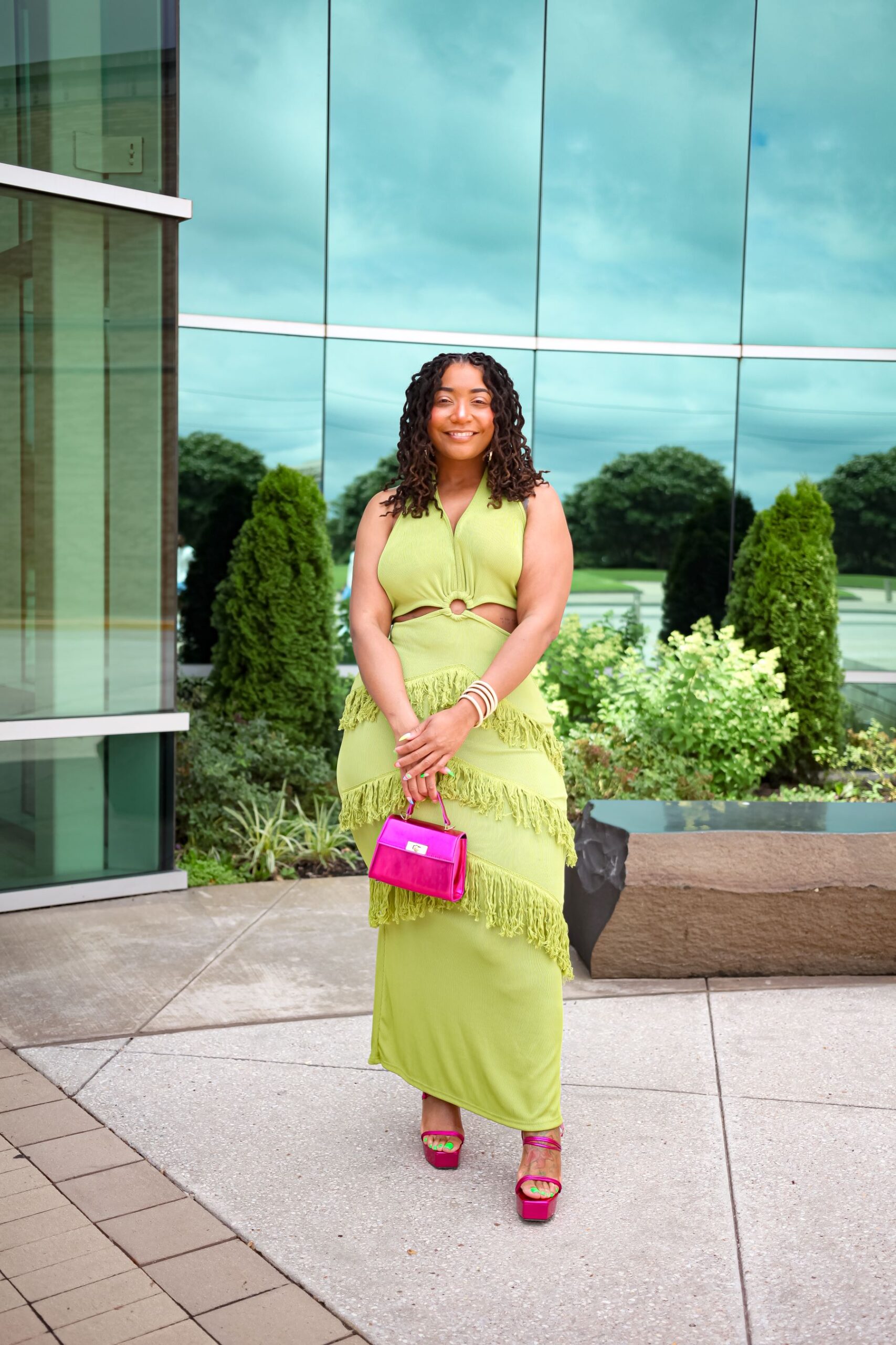 Chartreuse Style with Fringe Details and a Fuchsia Twist